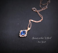 Blue Sapphire Rose Gold Necklace Rose Gold Sterling Silver Gemstone Oval Blue Gemstone Pendant September Birthstone #163