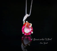Classic Simple Ruby Necklace - 18KGP& Sterling Silver - Teardrop Red Ruby Pendant - July Birthstone - Pear 3.5 CT Large #683