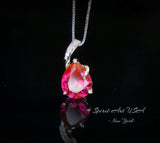 Classic Simple Ruby Necklace - 18KGP& Sterling Silver - Teardrop Red Ruby Pendant - July Birthstone - Pear 3.5 CT Large #683