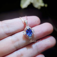 Blue Sapphire Rose Gold Necklace Rose Gold Sterling Silver Gemstone Oval Blue Gemstone Pendant September Birthstone #163