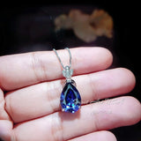 Large Teardrop Blue Sapphire Necklace - 18KGP Sterling Silver September Birthstone - Pear 7 CT Blue Sapphire Jewelry #794