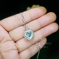 Aquamarine Heart Necklace - Sterling Silver 2 CT Blue Gemstone Gemstone Aquamarine Pendant - March Birthstone White Gold Plated #366