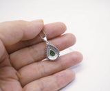 Double Halo Teardrop Emerald Necklace - 18kgp @ Sterling Silver - 1.2 CT Pear Cut Dainty Emerald Pendant #367