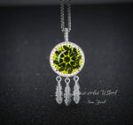 Large Green Peridot Necklace - 18KGP @ Sterling Silver - dreamcatcher Necklace - August Birthstone - Dream Catcher Peridot Pendant #690