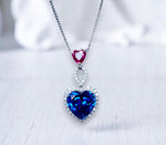 5 CT Blue Sapphire Necklace Sterling Silver Double Heart Pendant White Gold Coated September Birthstone Ruby Heart Jewelry#741