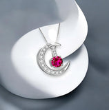Crescent Moon Ruby Necklace full 925 Sterling Silver Two Pendant One Necklace July Birthstone adjustable chain #226
