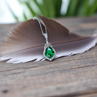 Tiny Sterling Silver Emerald Necklace - Teardrop Emerald Pendant - May Birthstone Petal Leaf Green Gemstone Jewelry - 18KGP #287