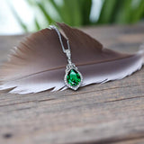 Tiny Sterling Silver Emerald Necklace - Teardrop Emerald Pendant - May Birthstone Petal Leaf Green Gemstone Jewelry - 18KGP #287