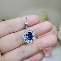 Royal Blue Sapphire Necklace - Gemstone Flower 2.1 CT Blue Sapphire Pendant - Blue Gemstone Jewelry #488
