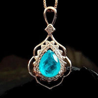 Blue Paraiba Tourmaline Necklace Rose Gold Coated Sterling Silver Leaf Feather Teardrop Blue Paraiba Pendant #458