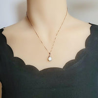 Rose Gold Fire Opal Necklace Sterling Silver Teardrop Tiny White Opal Pendant Solid 18kgp 074