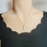 Rose Gold Fire Opal Necklace Sterling Silver Teardrop Tiny White Opal Pendant Solid 18kgp 074