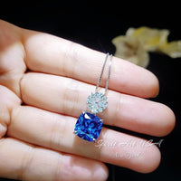 Blue Sapphire Necklace Four leaf clover Style - Cushion Cut - 5 CT Blue Sapphire Pendant Gemstone Flower Bail - 18KGP @ Sterling Silver #674