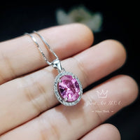 Pink Tourmaline Necklace Sterling Silver , White gold plated Halo Gemstone Stone Solitaire Pink Tourmaline Jewelry #195