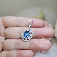 Royal Blue Sapphire Necklace - Gemstone Flower 2.1 CT Blue Sapphire Pendant - Blue Gemstone Jewelry #488