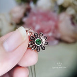 Emerald Necklace - Rose Gold Coated Sterling Silver Sunflower Necklace - Tiny Green Emerald Jewelry 089