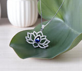 Tanzanite Necklace Lotus Flower Style Water Lily Pendant 18KGP @ Sterling Silver Birthstone Jewelry #1118