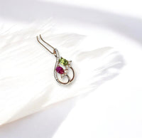 Dainty Ruby Peridot Necklace, Rose gold coated Sterling Silver Green Peridot Pendant, Flower Red Ruby Peridot birthstone #1000