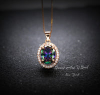 Rainbow Mystic Topaz Necklace - Rose gold coated Sterling Silver - Oval Cut Mystic Topaz Pendant 052