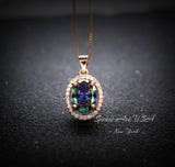 Rainbow Mystic Topaz Necklace - Rose gold coated Sterling Silver - Oval Cut Mystic Topaz Pendant 052