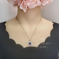 Royal Blue Sapphire Necklace - Gemstone Flower 2.1 CT Blue Sapphire Pendant - Blue Gemstone Jewelry #488