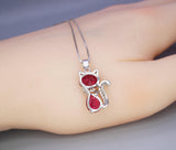 Ruby Necklace Sterling Silver Cat 1.5 Ct Kitty Sim Gemstone Red Pendant 18kgp July Birthstone Pet Lover Jewelry #211