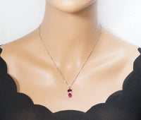 Ruby Necklace Sterling Silver Cat 1.5 Ct Kitty Sim Gemstone Red Pendant 18kgp July Birthstone Pet Lover Jewelry #211