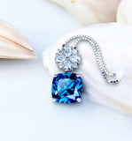 Blue Sapphire Necklace Four leaf clover Style - Cushion Cut - 5 CT Blue Sapphire Pendant Gemstone Flower Bail - 18KGP @ Sterling Silver #674