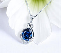 Blue Sapphire Necklace - Teardrop Gemstone White Gold Sterling silver 2.8 CT Sapphire Pendant - Large Bridal Jewelry #487