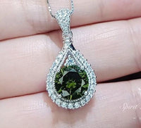 Round Peridot Necklace Sterling Silver 2 CT Sim Gemstone Green Pendant August Birthstone Teardrop Style Solitaire Lab Created #156