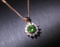 High-Quality Green Diopsid Pendant Rose Gold @ Sterling Silver Tiny Lab Diopsid Sunflower Princess Diana Style Green Gemstone Necklace 1113