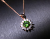 High-Quality Green Diopsid Pendant Rose Gold @ Sterling Silver Tiny Lab Diopsid Sunflower Princess Diana Style Green Gemstone Necklace 1113