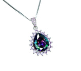 Mystic Rainbow Topaz Necklace – 4CT Teardrop Halo Pendant, Pink Tourmaline, 18K 925 Sterling Silver Jewelry November Birthstone #967
