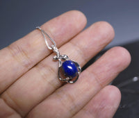 Dainy Lapis Lazuli Necklace Sterling Silver - Leaf Flower Lapis Lazuli Pendant Chakra Healing #990