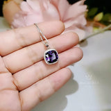 Large Square Amethyst Necklace - 18KGP @ Sterling Silver - Lab Created Synthetic Amethyst Jewelry #347