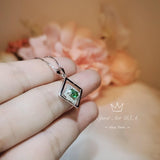 Emerald Necklace , Tiny Double Square Full Sterling Silver Geometric 18KGP - Minimalist Tiny Delicate Simple Emerald Pendant 091