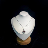 Red Garnet Necklace - Gemstone Flower Pendant - 18kgp @ Sterling Silver - Garnet Jewelry #604