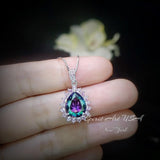 Mystic Rainbow Topaz Necklace – 4CT Teardrop Halo Pendant, Pink Tourmaline, 18K 925 Sterling Silver Jewelry November Birthstone #967