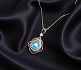 Sky Blue Aquamarine Necklace - Rose Gold Coated sterling Silver Flower Teardrop Large Aquamarine Pendant #639