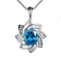 Blue Topaz Necklace - Diamond Milky Way Spiral Pendant 18KGP White Gold Sterling Silver - 3 CT Galaxy Energy Vortexes Windmill Jewelry #987