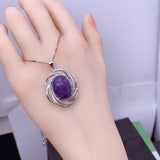 Charoite Necklace Sterling Silver - Diamond Surround Solitaire Natural Charoite Pendant Genuine Purple Real High Energy Third Eye Heal 1071