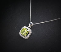 Genuine Green Peridot Necklace - Sterling Silver - Natural Peridot - Square Green Gemstone - Birthstone - Tiny Peridot Pendant #1014