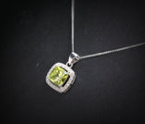 Genuine Green Peridot Necklace - Sterling Silver - Natural Peridot - Square Green Gemstone - Birthstone - Tiny Peridot Pendant #1014