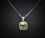 Genuine Green Peridot Necklace - Sterling Silver - Natural Peridot - Square Green Gemstone - Birthstone - Tiny Peridot Pendant #1014