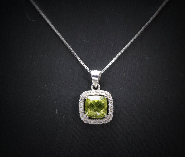 Genuine Green Peridot Necklace - Sterling Silver - Natural Peridot - Square Green Gemstone - Birthstone - Tiny Peridot Pendant #1014