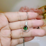 Geometric Green Emerald Necklace - Sterling Silver Triangle Gemstone Teardrop Emerald Pendant Tiny Minimalist Dynamic stone Jewelry #108