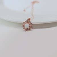 MINI Rose Gold Fire Opal Necklace Sterling Silver Sunflower style Round Tiny White Opal Pendant Solid 18kgp 069