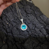 Round Paraiba Necklace - 2 CT Created Blue Tourmaline Paraiba Teardrop Sterling Silver Pendant 092