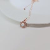 MINI Rose Gold Fire Opal Necklace Sterling Silver Sunflower style Round Tiny White Opal Pendant Solid 18kgp 069