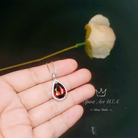 Large Teardrop Garnet Necklace - 5.5 CT Deep Red Gemstone Garnet Pendant - White Gold Sterling Silver January Birthstone #772